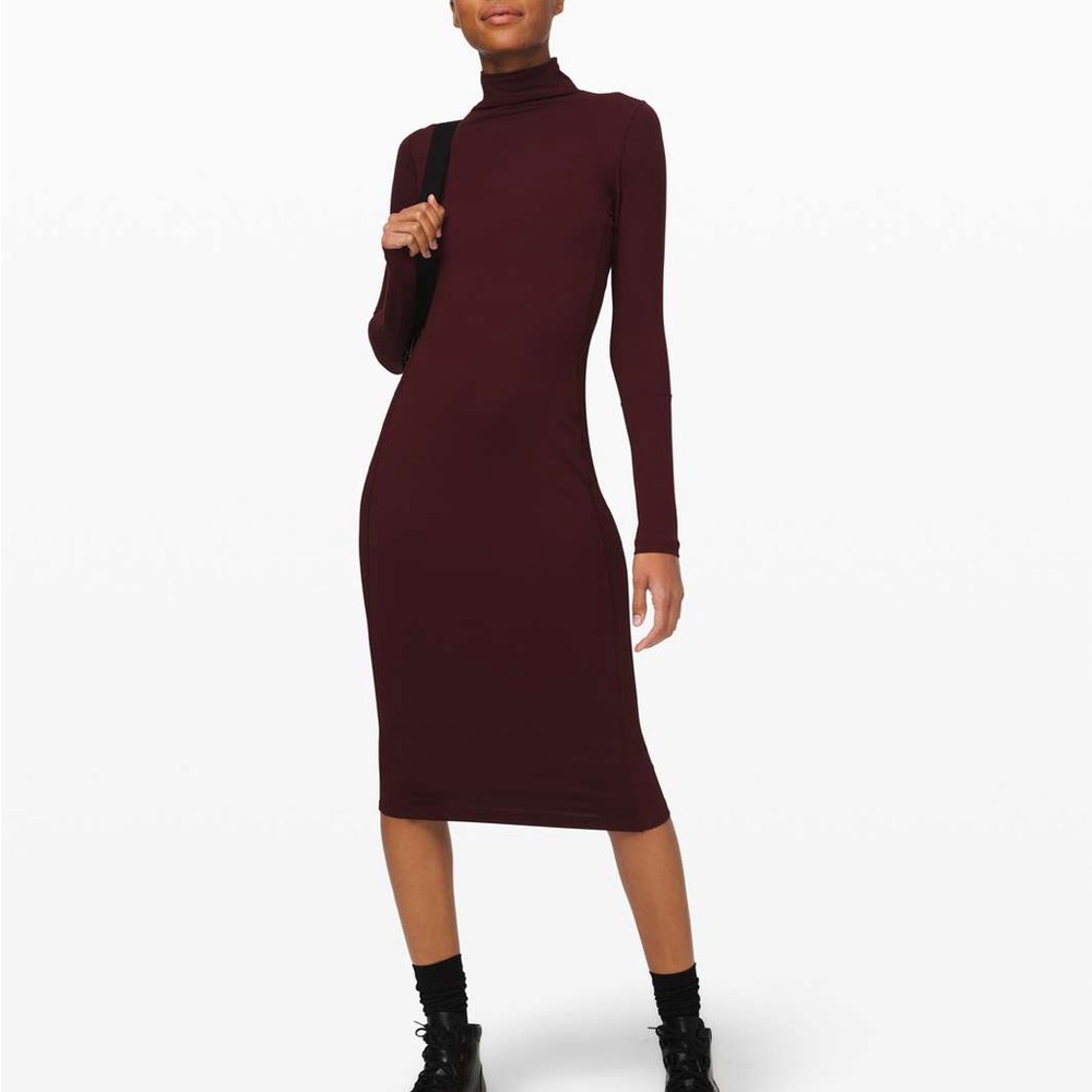 Lululemon Its Rulu Mock Neck Dress‎ Long Sleeves Bodycon Size 4